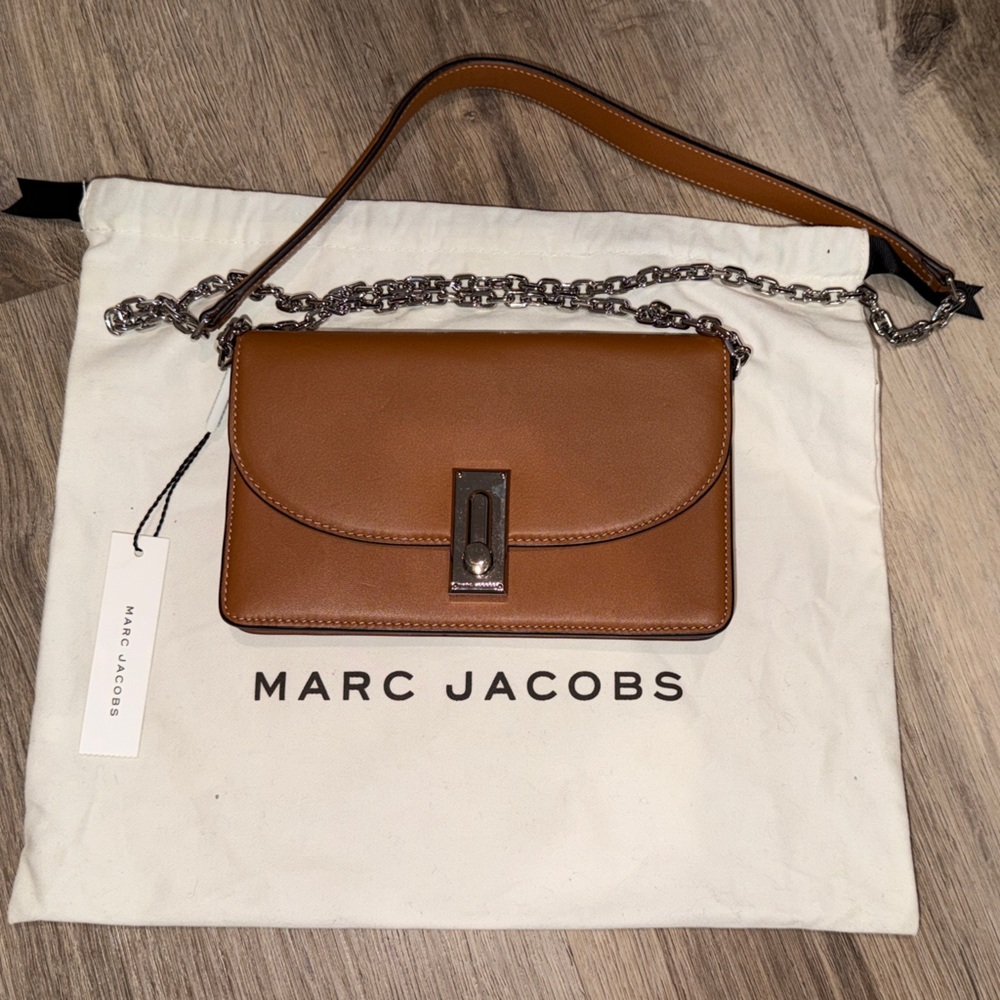 Marc Jacobs Tan Leather Crossbody Bag with Silver Accents